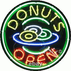 BRAND NEW DONUTS OPEN 26x26x3 ROUND REAL NEON SIGN with CUSTOM OPTIONS 11139