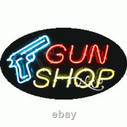 BRAND NEW GUN SHOP 30x17 OVAL LOGO REAL NEON SIGN withCUSTOM OPTION 14349