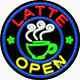 BRAND NEW LATTE OPEN 26x26x3 REAL NEON SIGN withCUSTOM OPTIONS 11326