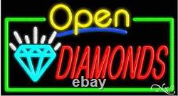 BRAND NEW OPEN DIAMONDS 37x20x3 BORDER REAL NEON SIGN WithCUSTOM OPTIONS 15495