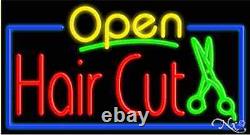 BRAND NEW OPEN HAIR CUT 37x20 REAL NEON BUSINESS SIGN WithCUSTOM OPTIONS 15405