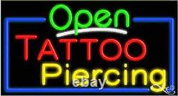 BRAND NEW OPEN TATTOO PIERCING 37x20 REAL NEON SIGN WithCUSTOM OPTIONS 15583