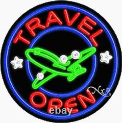 BRAND NEW TRAVEL OPEN 26x26x3 ROUND REAL NEON SIGN withCUSTOM OPTIONS 11168
