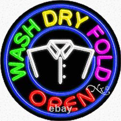 BRAND NEW WASH DRY FOLD OPEN 26x26 ROUND REAL NEON SIGN withCUSTOM OPTIONS 11170